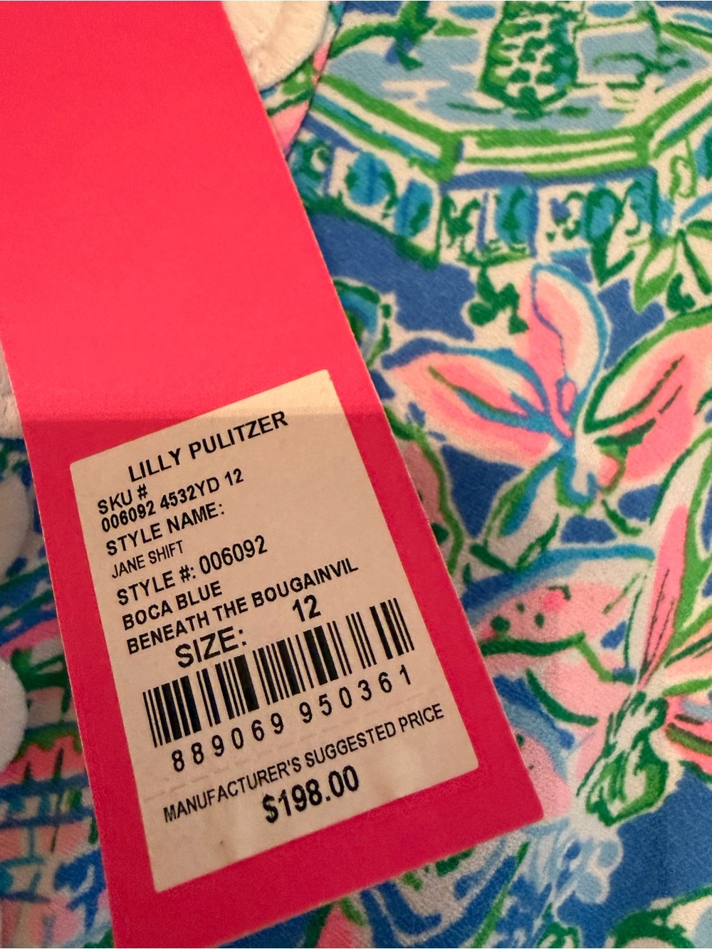 Lilly Pulitzer Blue Floral Shift Dress with Pink and Green Print - Picture 3 of 3
